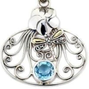 Samuel B. - Blue Topaz Dragonfly Pendant -  18K & Silver 2.50 ct.